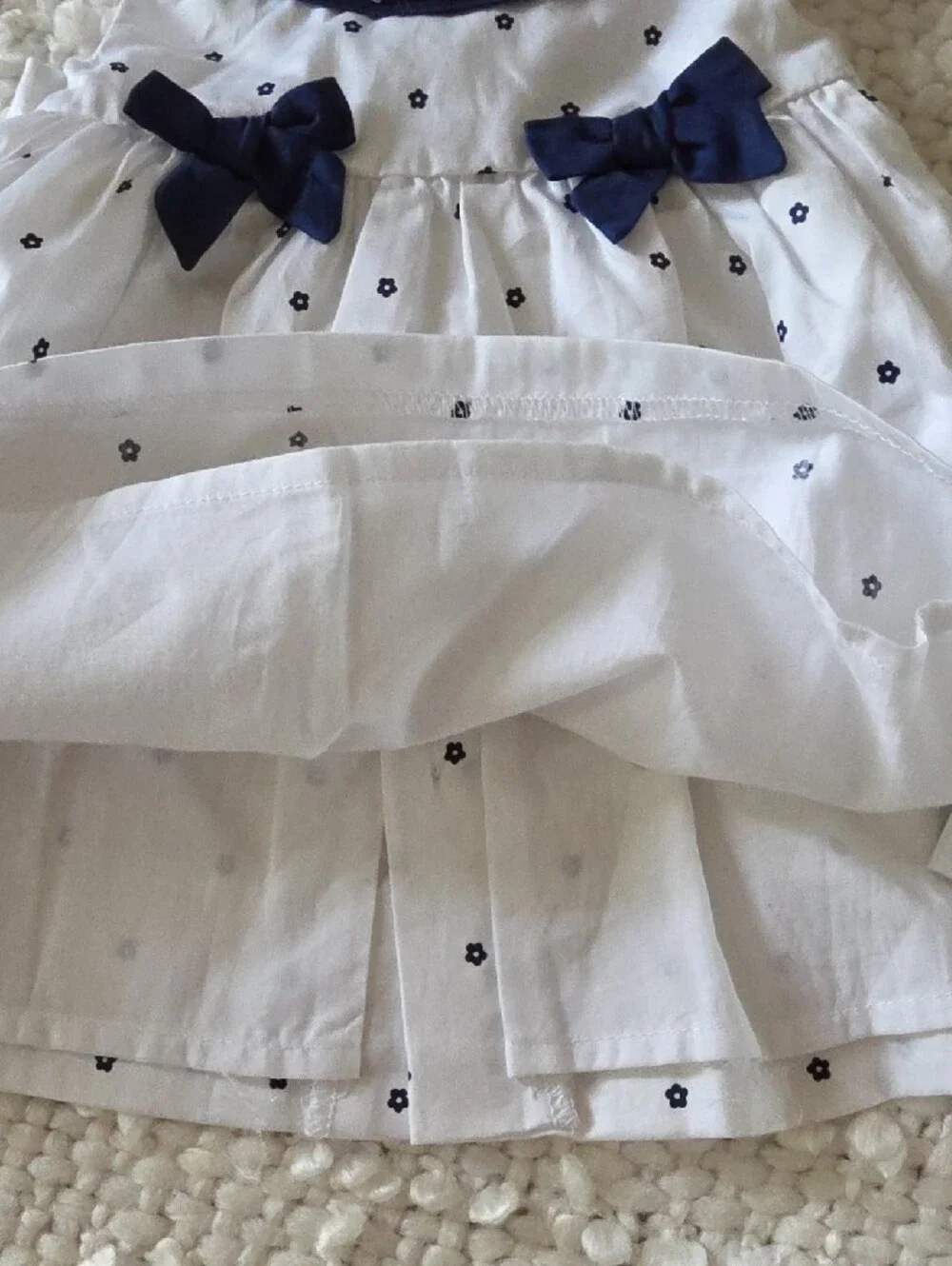 Mayoral White and Navy Floral Trim newborn girl set with Bows 2-4m